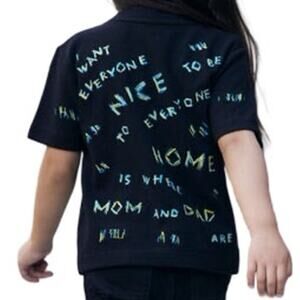 Omami Mini Light Always Wins Black Embroidered Kids T-Shirt size 12 NEW Tags